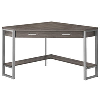 Monarch Specialties 7501 42" Computer Desk - Dark Taupe Corner/Silver Metal-Corner computer desk with storage in a dark taupe wood-look finish