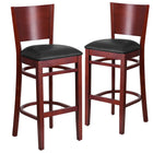 Flash Furniture Lacey Series Solid Back Mahogany Wood Restaurant Barstools with Black Vinyl Seat - 2 Pack-Solid Back Design