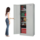 Storemax Large Heavy Gauge Steel Storage Cabinet - Grey-Cabinet constructed of heavy 24 gauge Steel, with 21 gauge steel shelves for each of the four (4) adjustable shelves, offering weight capacity of up to 200 lbs. each shelf (evenly distributed) 