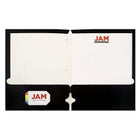 JAM Paper Glossy 2 Pocket 3 Hole Punched Folders, Black, 50 Pack-Capacity: 200 sheets
