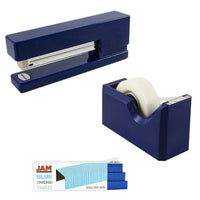 JAM Paper Office & Desk Sets, Tape Dispenser Stapler Pack of Staples, Navy and Blue (33758NBBL)-Colour: Navy Blue