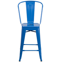 Flash Furniture 24" High Blue Metal Indoor-Outdoor Counter Height Stool with Back-Bistro Style Counter Stool