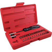 Gray Tools - Ensemble 32 pièces de tournevis sans cliquet, dans mallette de rangement en plastique-Comprend : porte-forets et tournevis sans cliquet à fentes : no 3, 4, 5, 6 et 7; à pointe carrée encastrée : no 1, 2 et 3; Phillips : no 0, 1, 2 et 3; Pozidrive : no 1, 2 et 3; embouts hexagonaux : no 2, 2, 5, 3, 4 et 5 de 2,5 po et Torx : no 8, 9, 10, 15, 20, 27, 30 et 40 de 2 po.
