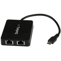 StarTech USB-C to Dual Gigabit Ethernet Adapter with USB Port (US1GC301AU2R)-Add two Gigabit Ethernet ports to your laptop or desktop computer through a USB Type-C port