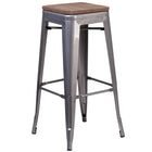 Flash Furniture 30" High Backless Clear Coated Metal Barstool with Square Wood Seat-Stackable Industrial Style Modern Stool