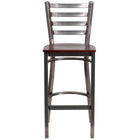 Flash Furniture HERCULES Series Clear Coated Ladder Back Metal Restaurant Barstool - Mahogany Wood Seat-Metal Barstool