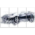 Designart Sleek Black Exotic Car, 4 Piece Gallery-Wrapped Canvas, (PT2627-271)-Print