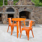 Ensemble de table ronde 24 po en métal orange avec 2 chaises à bras ajourés, intérieur/extérieur (CH-51080TH-2-18ARM-OR-GG)-24 larg. x 24 prof. x 29 haut. (po)