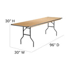 Flash Furniture 30" x 96" Rectangular HEAVY DUTY Birchwood Folding Banquet Table with METAL Edges & Protective Corner Guards-Quadruple Coated Polyurethane Varnish Top