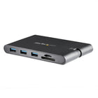StarTech USB-C Multiport Adapter with HDMI and VGA, 3x USB 3.0, SD, PD 3.0, Wraparound Cable-Add video output and three USB 3.0 ports plus SD/micro SD card readers and GbE port to your laptop through a single USB-C port - Portable USB C Multiport Adapter for MacBook Pro or Windows USB Type-C laptop lets you connect to a 4K HDMI or VGA monitor - Wraparound cable - Power and charge the USBC adapter and your laptop and power peripherals using your laptop s USB-C power adapter (PD 3.0 up to 85W) - 3x USB 3.0 po
