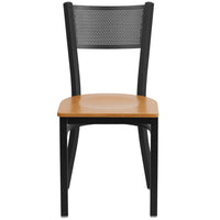 Flash Furniture HERCULES Series Black Grid Back Metal Restaurant Chair - Natural Wood Seat - 2 Pack-Set of 2 Metal Dining Chairs