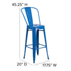 Flash Furniture Commercial Grade 30" High Metal Indoor-Outdoor Barstool with Back - Blue-Lightweight Design