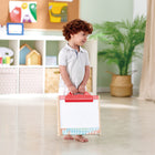Hape Store & Go Easel-Let your little one’s inner artist explore different mediums. This children’s easel has both a blackboard and whiteboard. Perfect for developing child’s creativity, imagination, and self-expression