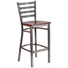 Flash Furniture HERCULES Series Clear Coated Ladder Back Metal Restaurant Barstool - Mahogany Wood Seat-500 lb. Weight Capacity