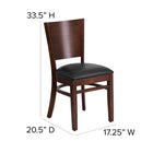 Flash Furniture Lacey Series Solid Back Walnut Wood Restaurant Chair - Black Vinyl Seat-Mortise and Tenon Style Construction with metal wood screw reinforcements