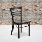 Flash Furniture HERCULES Series Black Three-Slat Ladder Back Metal Restaurant Chair - Walnut Wood Seat - 2 Pack-Welded Joint Assembly