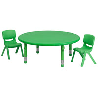 Flash Furniture 45" Round Green Plastic Height Adjustable Activity Table Set with 2 Chairs-Multipurpose Kids Table Set