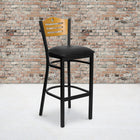 Flash Furniture HERCULES Series Black Slat Back Metal Restaurant Barstool - Natural Wood Back, Black Vinyl Seat - 2 Pack-Welded Joint Assembly