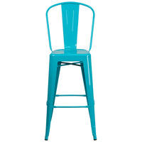 Flash Furniture 30" High Crystal Teal-Blue Metal Indoor-Outdoor Barstool with Back-Bistro Style Barstool