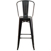 Flash Furniture 30" High Black-Antique Gold Metal Indoor-Outdoor Barstool with Back-Bistro Style Barstool