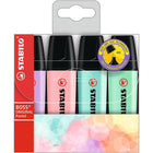 Stabilo Boss Original Chisel Tip Highlighters - Assorted Pastel Colours - 4 Pack-Water-based ink