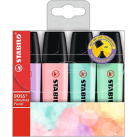 Stabilo Boss Original Chisel Tip Highlighters - Assorted Pastel Colours - 4 Pack-Water-based ink