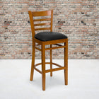 Flash Furniture HERCULES Series Ladder Back Cherry Wood Restaurant Barstool - Black Vinyl Seat-2.5'' Thick Foam Padded Seat