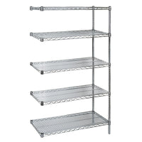 Kleton Chromate Wire Shelving, 5 Shelves with Add-On Unit, 14"D x 74"H x 30"W-Heavy-gauge shelves with open wire design minimize dust, improve air circulation and provide greater visibility of stored items