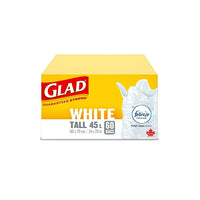 Glad White Garbage Bags Febreze Fresh Clean Scent - 45L  60 Pack-TALL WHITE GARBAGE BAGS: Box of 60 bags of Glad Tall 45L white garbage Bags