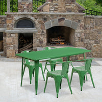 Flash Furniture 31.5'' x 63'' Rectangular Green Metal Indoor-Outdoor Table Set with 4 Arm Chairs (ET-CT005-4-70-GN-GG)-Galvanized Steel, Metal, Rubber