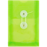 JAM Paper Plastic Envelopes with Button and String Tie - Open End - 4.25" x 6.25" - Lime Green Poly - 12 Pack -Colour: Lime Green