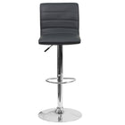 Tabouret de bar contemporain en vinyle gris à hauteur réglable avec dossier à couture horizontale et base en chrome-Ensemble de 2 tabourets de style contemporain