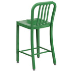 Flash Furniture Commercial Grade 24" High Green Metal Indoor-Outdoor Counter Height Stool with Vertical Slat Back - 2 Pack-Ergonomic Contoured Seat