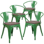 Flash Furniture Green Metal Chair with Wood Seat & Arms-500 lb. Weight Capacity