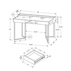 Monarch Specialties 7361 48" Computer Desk - White/Silver Metal-Strong angular silver metal legs for a distinctive modern appeal