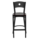 Flash Furniture HERCULES Series Black Circle Back Metal Restaurant Barstool - Mahogany Wood Seat - 2 Pack-Set of 2 Metal Dining Bar Stools