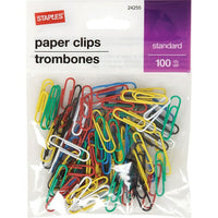 Staples Standard Vinyl-Coated Paper Clips - Assorted Colours - 100 Pack-Vinyl clips slide easily