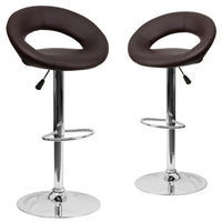 Flash Furniture 21 1/2" x 21 1/2" Vinyl Round Back Adjustable Bar Stool W/Chrome Base, Brown, 2 Pack-Set of 2 Contemporary Style Stools