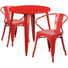 Ensemble avec table ronde en métal rouge et 2 sièges à bras ajourés, intérieur/extérieur, 30 po (CH-51090TH-2-18ARM-RED-GG)-Ensembles pour l’intérieur et l’extérieur