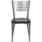 Flash Furniture HERCULES Series Silver Slat Back Metal Restaurant Chair - Walnut Wood Seat-Metal Chair