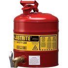 Justrite Laboratory Safety Cans in Steel & Polyethylene, Steel Plate Shelf Can-Self-closing faucets offer controlled dispensing of hazardous liquids