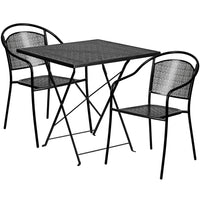 Flash Furniture 28" Square Black Curved Back Fold Patio Set, 2 Chairs (CO28SQF03CHR2BK)-28" Square Indoor-Outdoor Steel Folding Patio Table Set with 2 Round Back Chairs