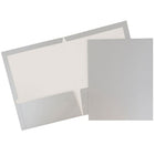 JAM Paper Glossy Two Pocket Presentation Folders, Silver, 12 Pack (385Gsiag)-Silver