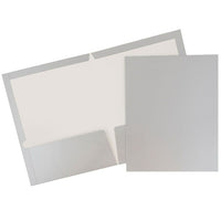 JAM Paper Glossy Two Pocket Presentation Folders, Silver, 12 Pack (385Gsiag)-Silver