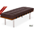 Nicer Furniture - banc Pavilion avec base en bois - 73 po - brun foncé-Matériau : Coussin en cuir sur base en bois avec pattes en acier inoxydable poli