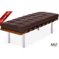 Nicer Furniture - banc Pavilion avec base en bois - 73 po - brun foncé-Matériau : Coussin en cuir sur base en bois avec pattes en acier inoxydable poli