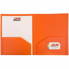 JAM Paper Plastic Heavy Duty Two Pocket Folders, Orange, 12 Pack (383Horg)-12 per pack