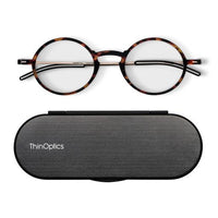 ThinOptics FrontPage Manhattan Reading Glasses - +1.50 Strength - Tortoise with Milano Black Case-Comfort: ThinOptics reading glasses are feather-light. They grip with gentle pressure and can be moved up or down your nose for optimal fit and comfort.