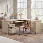 Sauder 94"W Whitaker Point L-Desk - Natural Maple-   Slide-out keyboard/mouse shelf with full extension slides