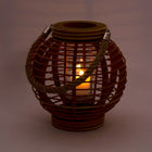 Truu Design Round Wooden Rattan Lantern with Rope Handle, 9.5 x 9 inches, Brown-Natural look of the rattan material, blends effortlessly with any home decor